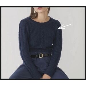 J. Crew Pointelle Cableknit Sweater Wool Alpaca Blend Navy Blue Size Medium